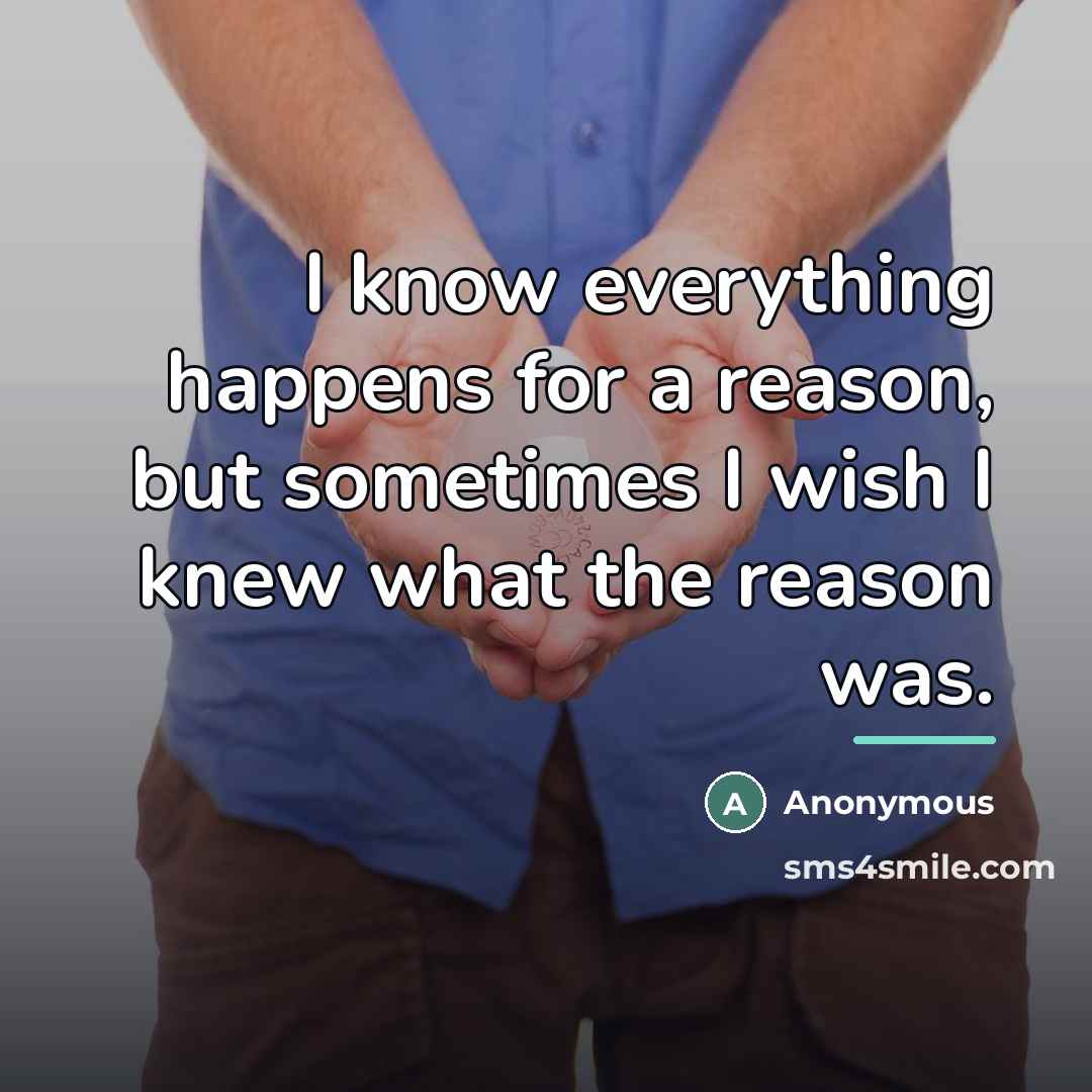 “I know everything happens for a reason, but sometimes I…” quote by Anonymous