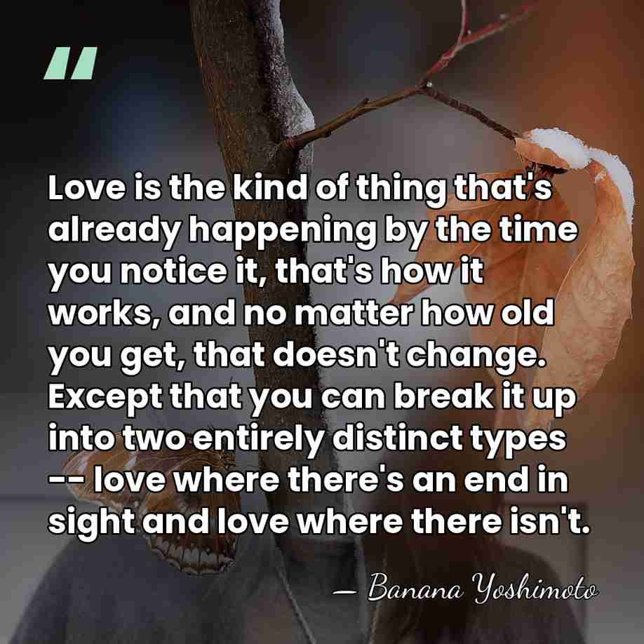 Love is the kind of thing that's already happening by the time&hellip; - Banana Yoshimoto