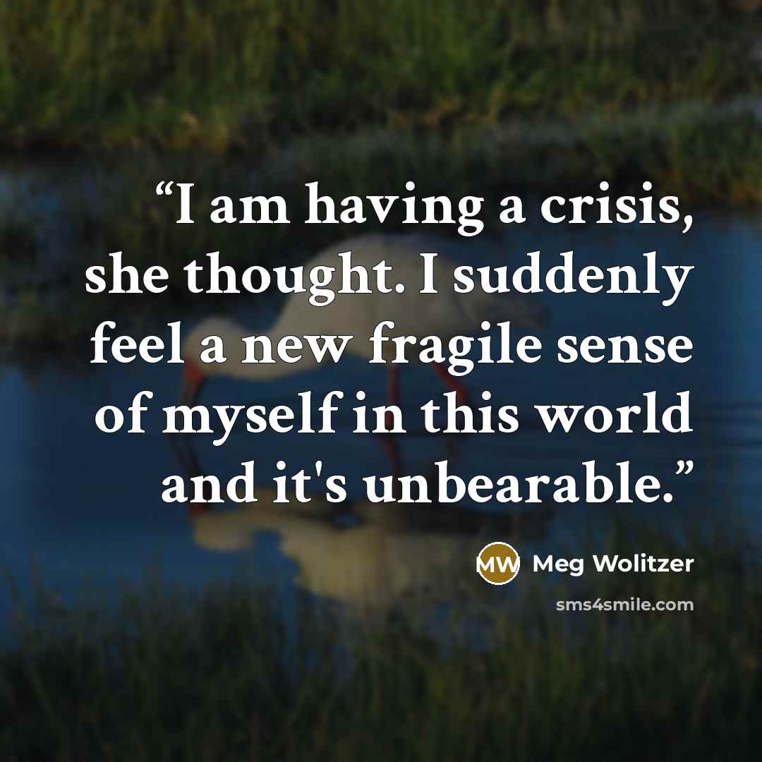 “I am having a crisis, she thought. I suddenly feel a new fragile sense of myself in this world and it's unbearable.” quote by Meg Wolitzer