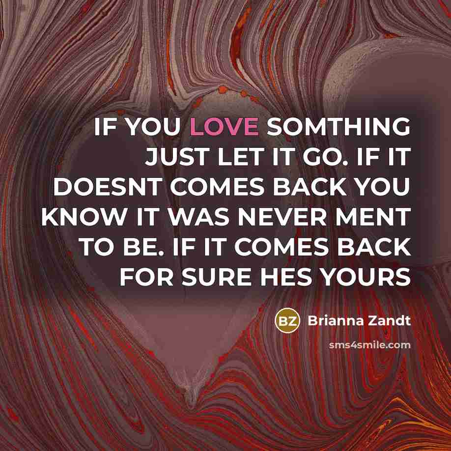 “IF YOU LOVE SOMTHING JUST LET IT GO. IF IT DOESNT COMES BACK YOU KNOW IT WAS NEVER MENT TO BE. IF IT COMES BACK FOR SURE HES YOURS” quote by Brianna Zandt