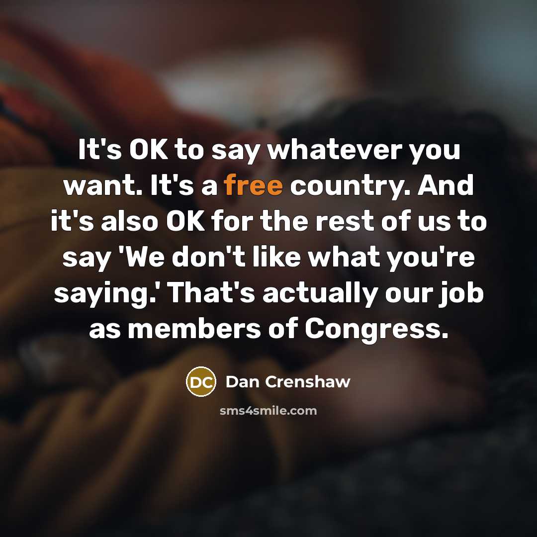 “It's OK to say whatever you want. It's a free…” quote by Dan Crenshaw