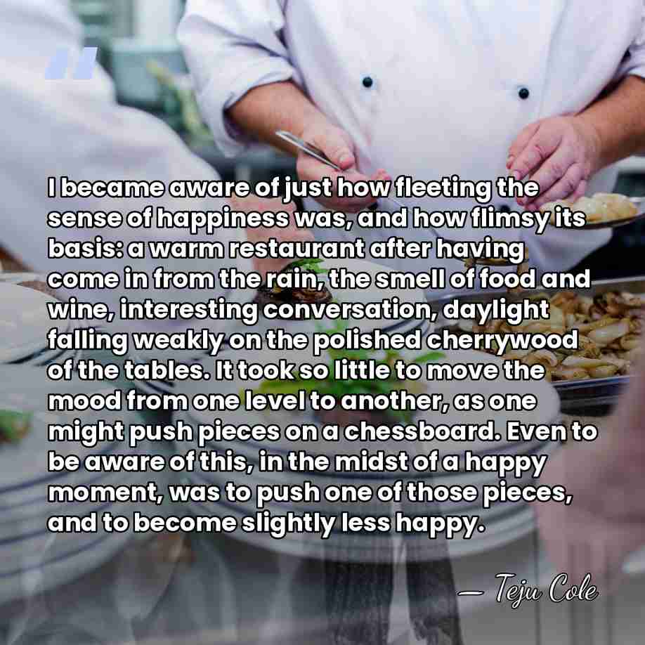 I became aware of just how fleeting the sense of happiness was,&hellip; - Teju Cole