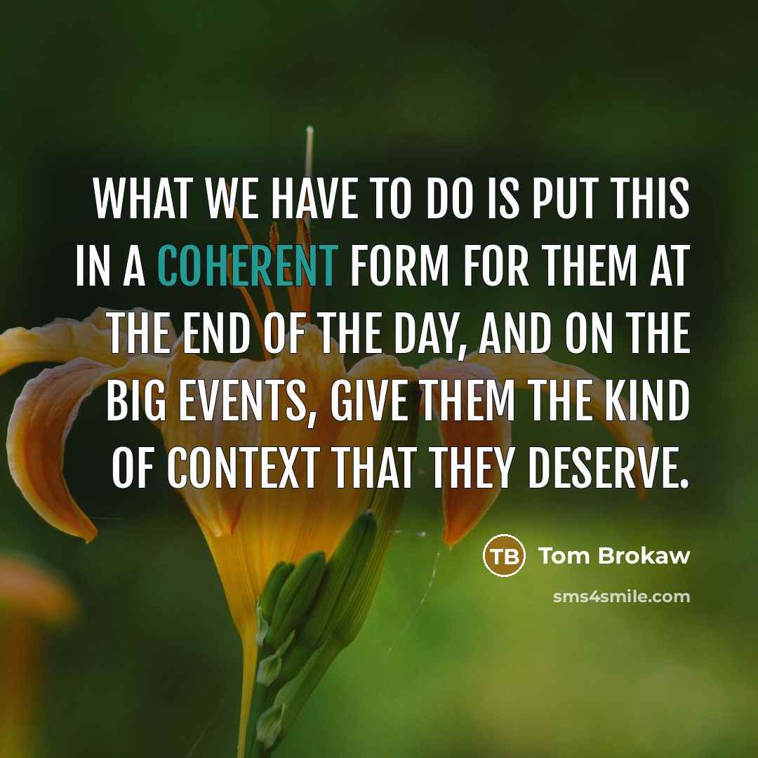 “What we have to do is put this in a…” quote by Tom Brokaw