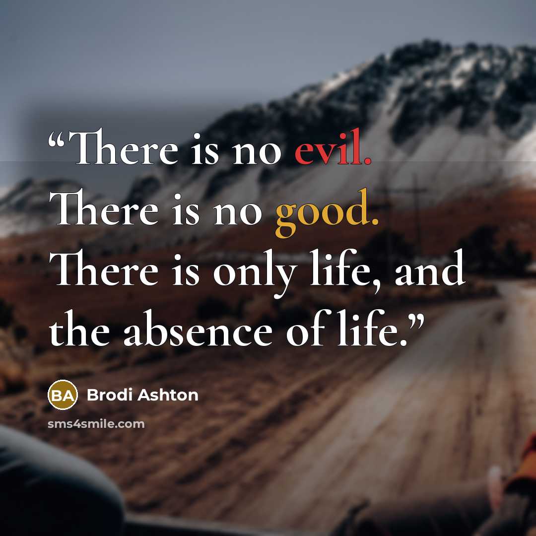“There is no evil. There is no good. There is only life, and the absence of life.” quote by Brodi Ashton