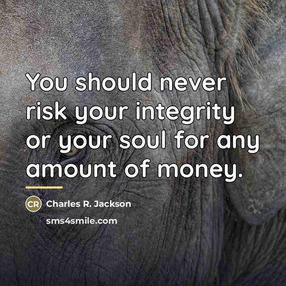 “You should never risk your integrity or your soul for…” quote by Charles R. Jackson