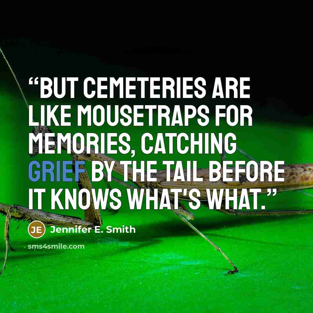 “But cemeteries are like mousetraps for memories, catching grief by the tail before it knows what's what.” quote by Jennifer E. Smith