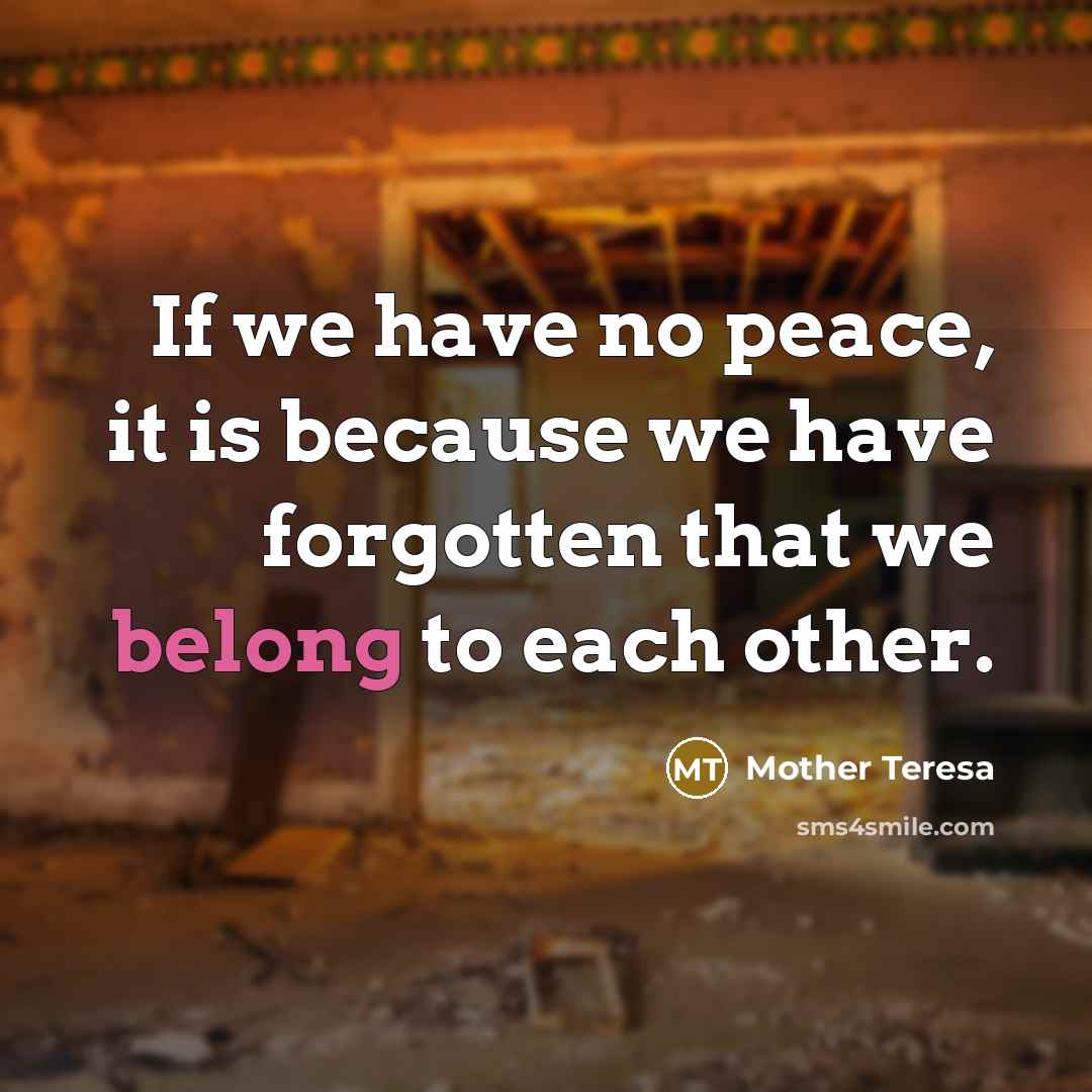 “If we have no peace, it is because we have forgotten that we belong to each other.” quote by Mother Teresa