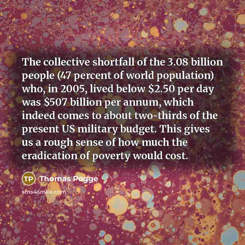 “The collective shortfall of the 3.08 billion people (47 percent…” quote by Thomas Pogge