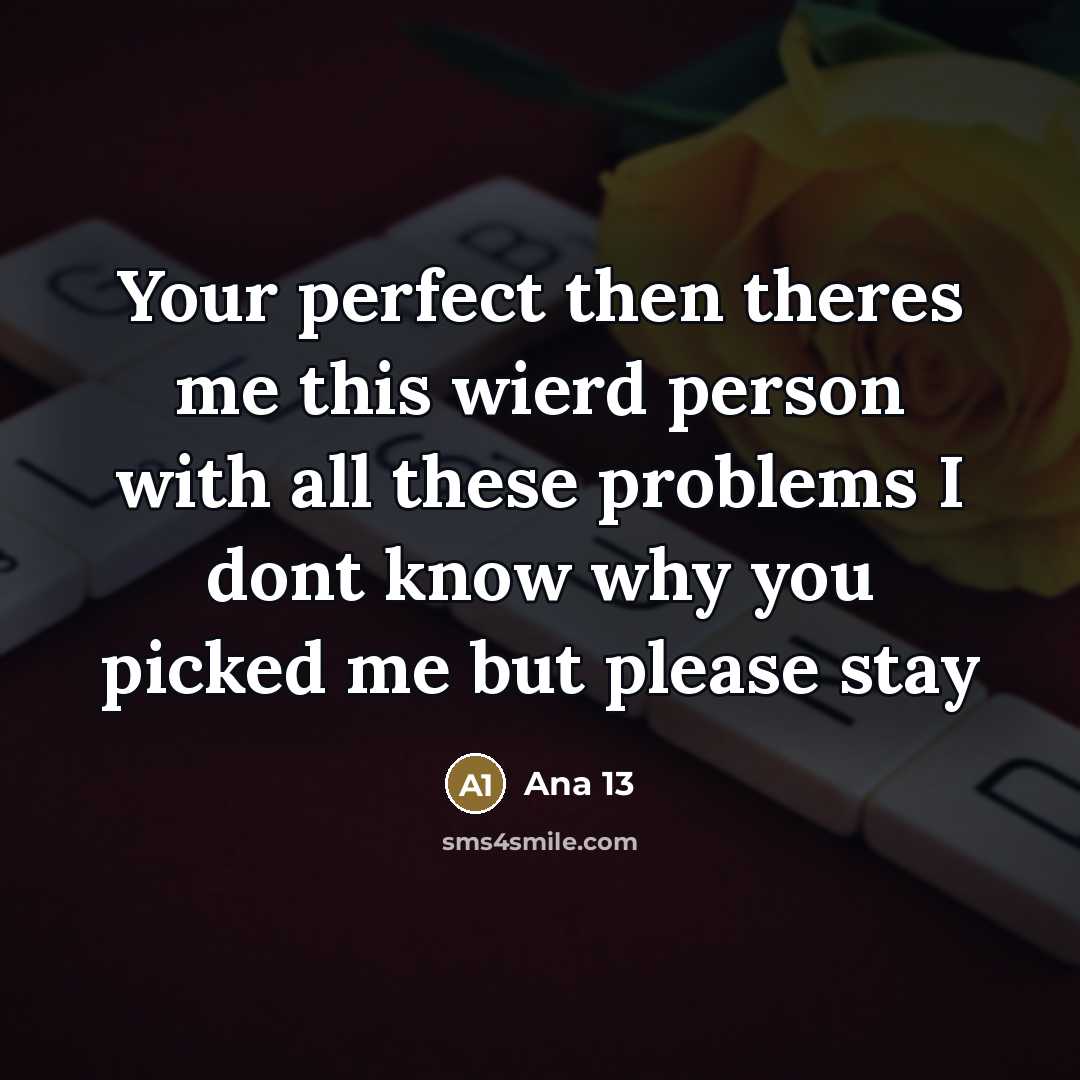 “Your perfect then theres me this wierd person with all these problems I dont know why you picked me but please stay” quote by Ana 13