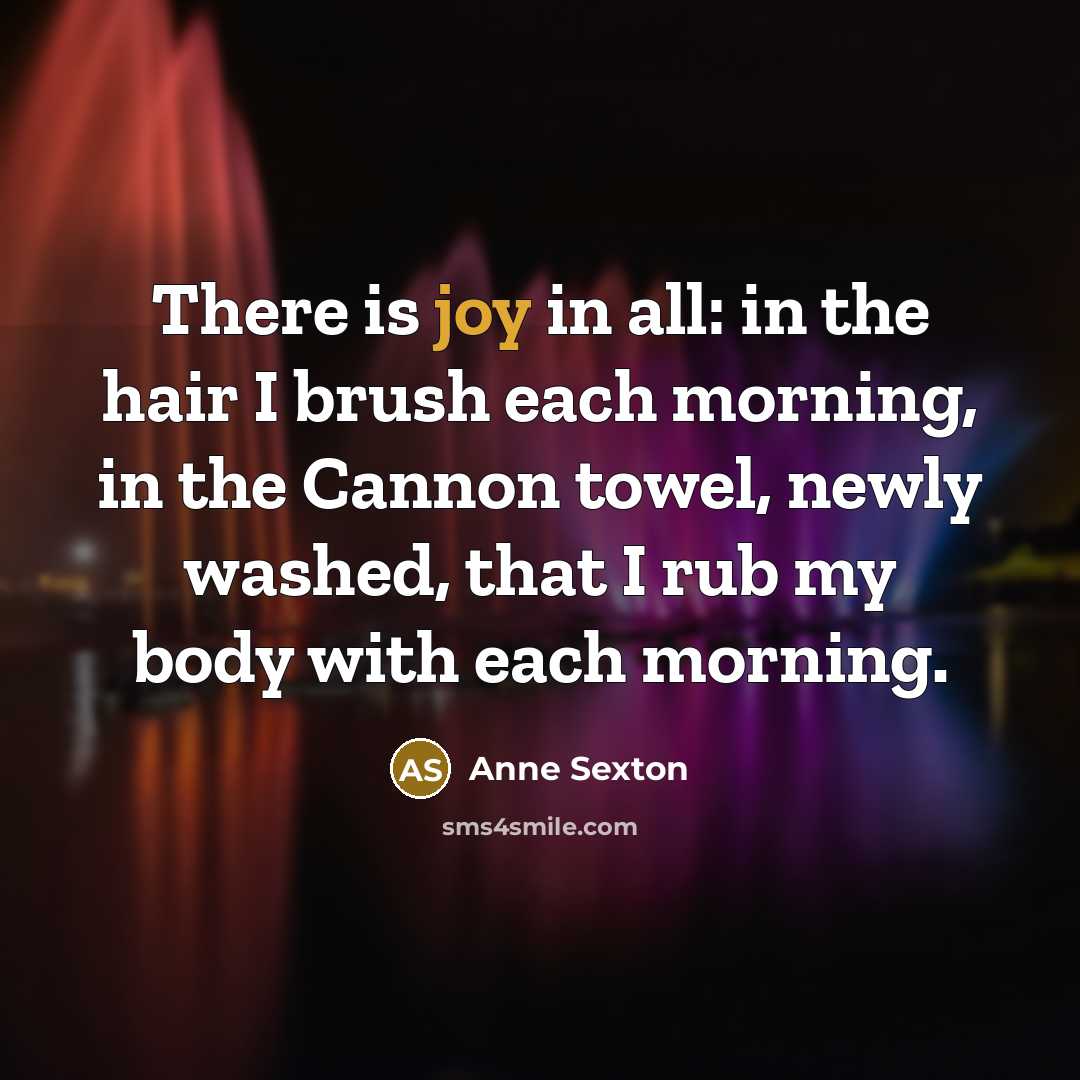 “There is joy in all: in the hair I brush…” quote by Anne Sexton