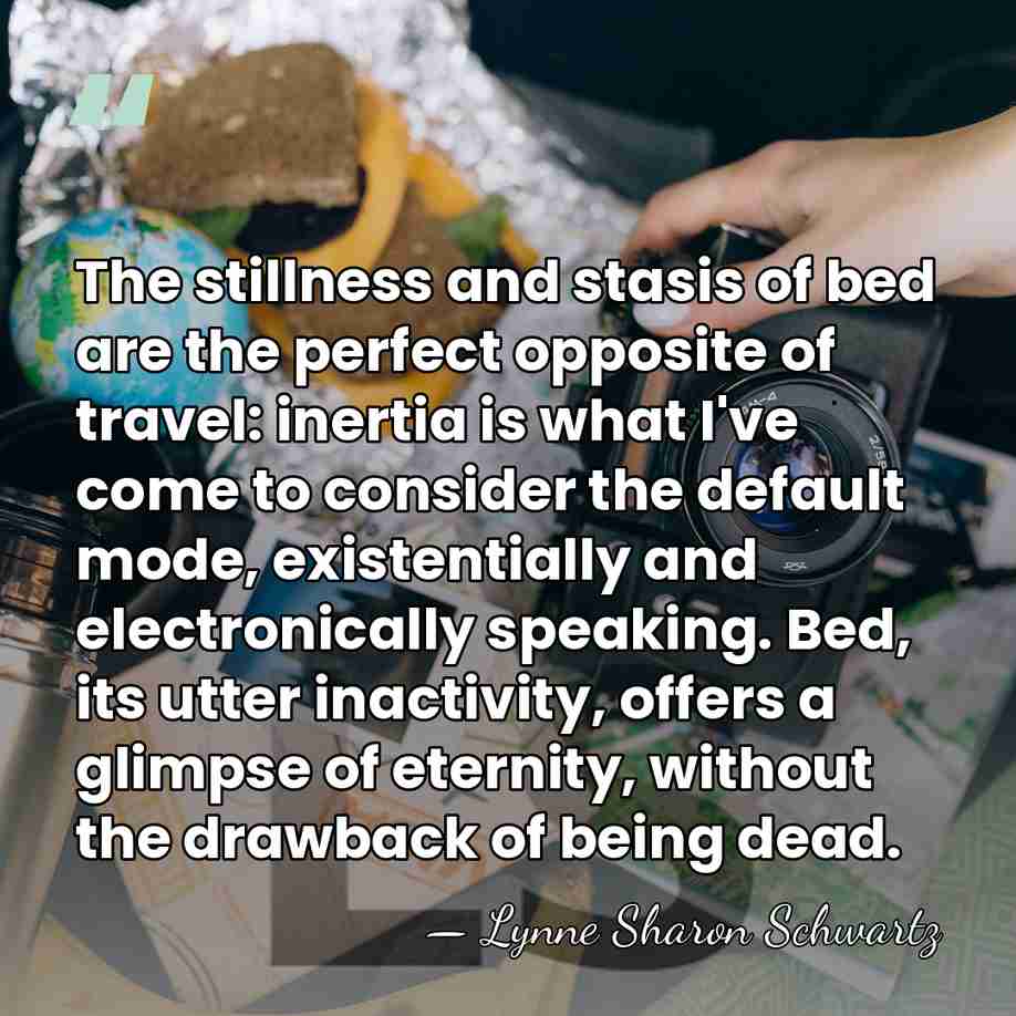 The stillness and stasis of bed are the perfect opposite of travel:&hellip; - Lynne Sharon Schwartz