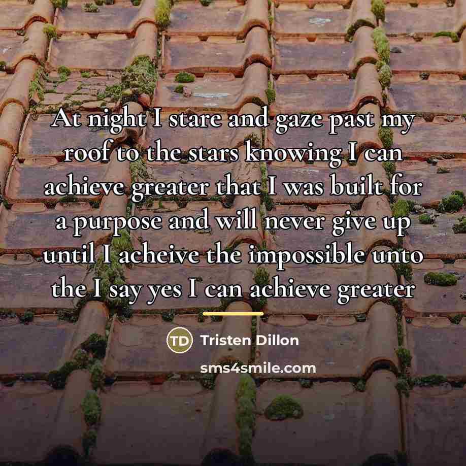 “At night I stare and gaze past my roof to…” quote by Tristen Dillon