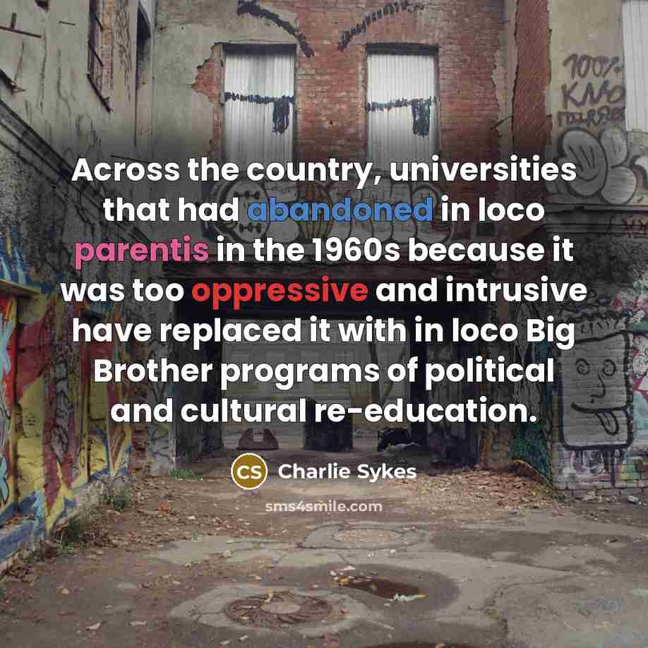 “Across the country, universities that had abandoned in loco parentis…” quote by Charlie Sykes