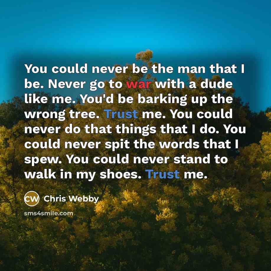 “You could never be the man that I be. Never…” quote by Chris Webby