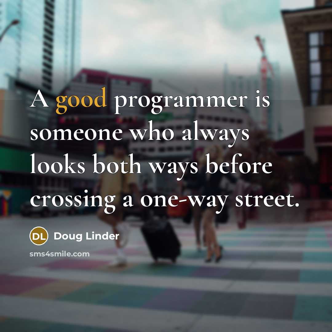 “A good programmer is someone who always looks both ways before crossing a one-way street.” quote by Doug Linder