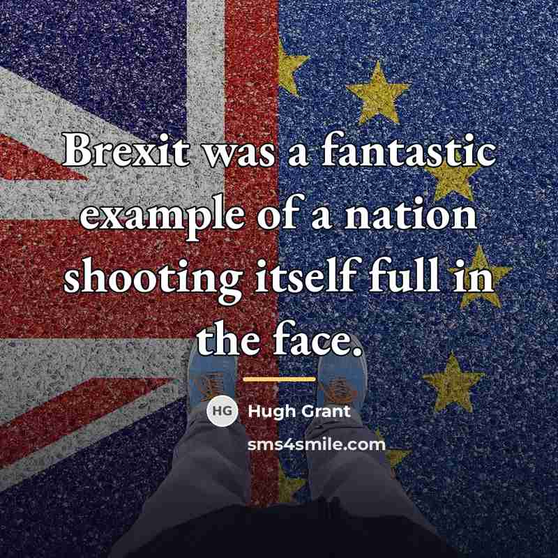 “Brexit was a fantastic example of a nation shooting itself…” quote by Hugh Grant