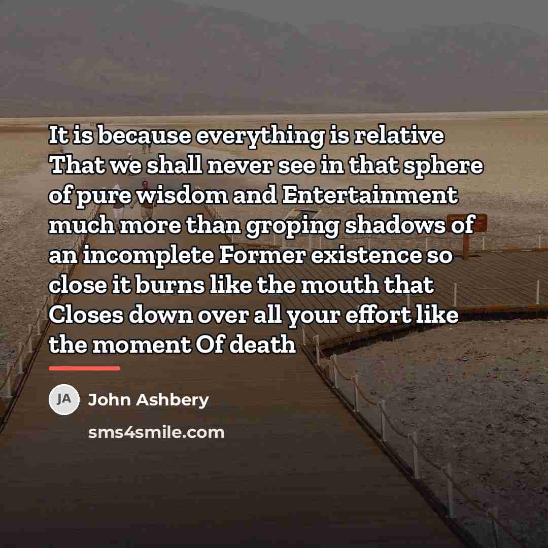 “It is because everything is relative That we shall never…” quote by John Ashbery