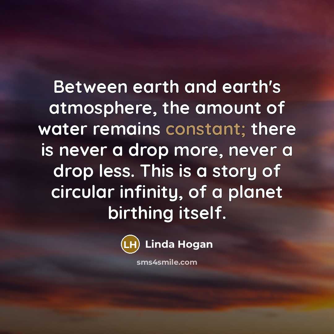 “Between earth and earth's atmosphere, the amount of water remains…” quote by Linda Hogan