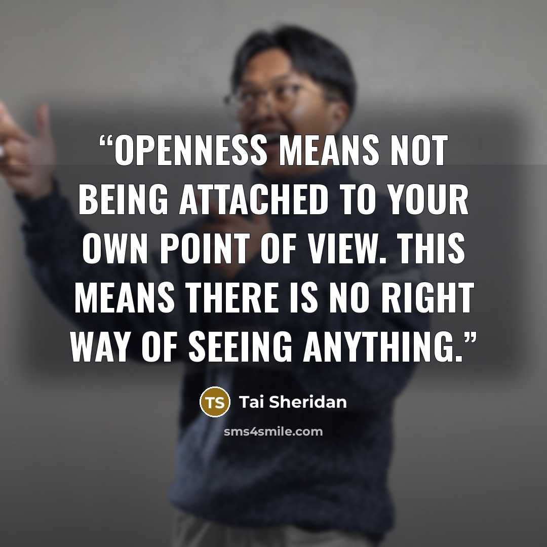 “Openness means not being attached to your own point of view. This means there is no right way of seeing anything.” quote by Tai Sheridan