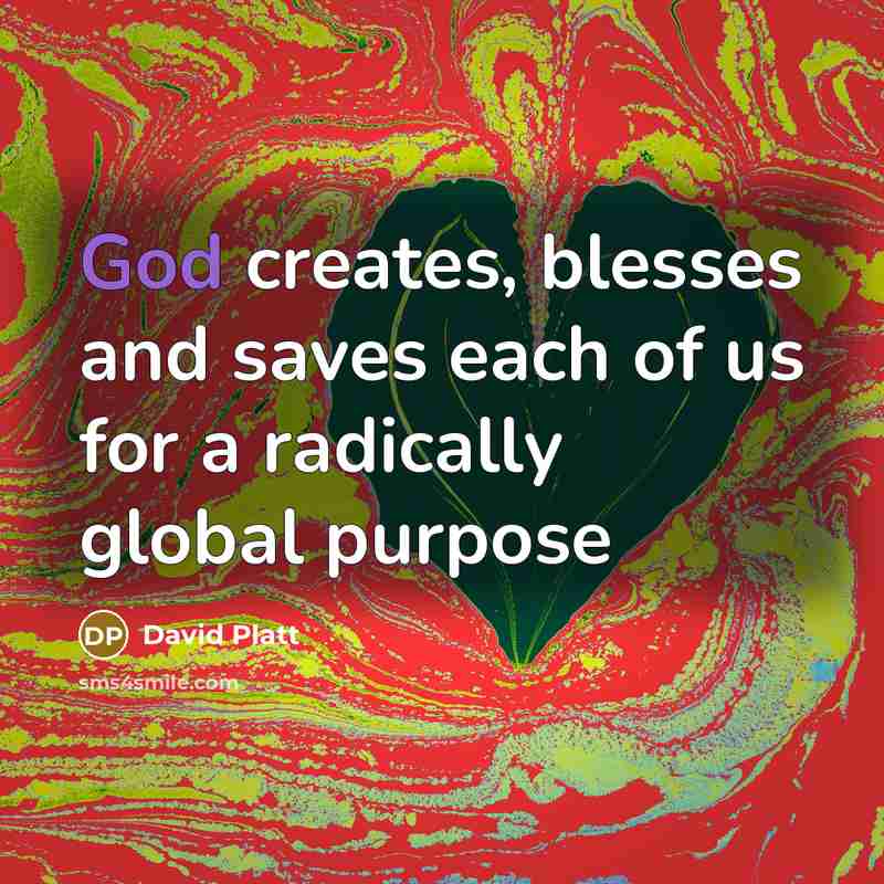 “God creates, blesses and saves each of us for a…” quote by David Platt