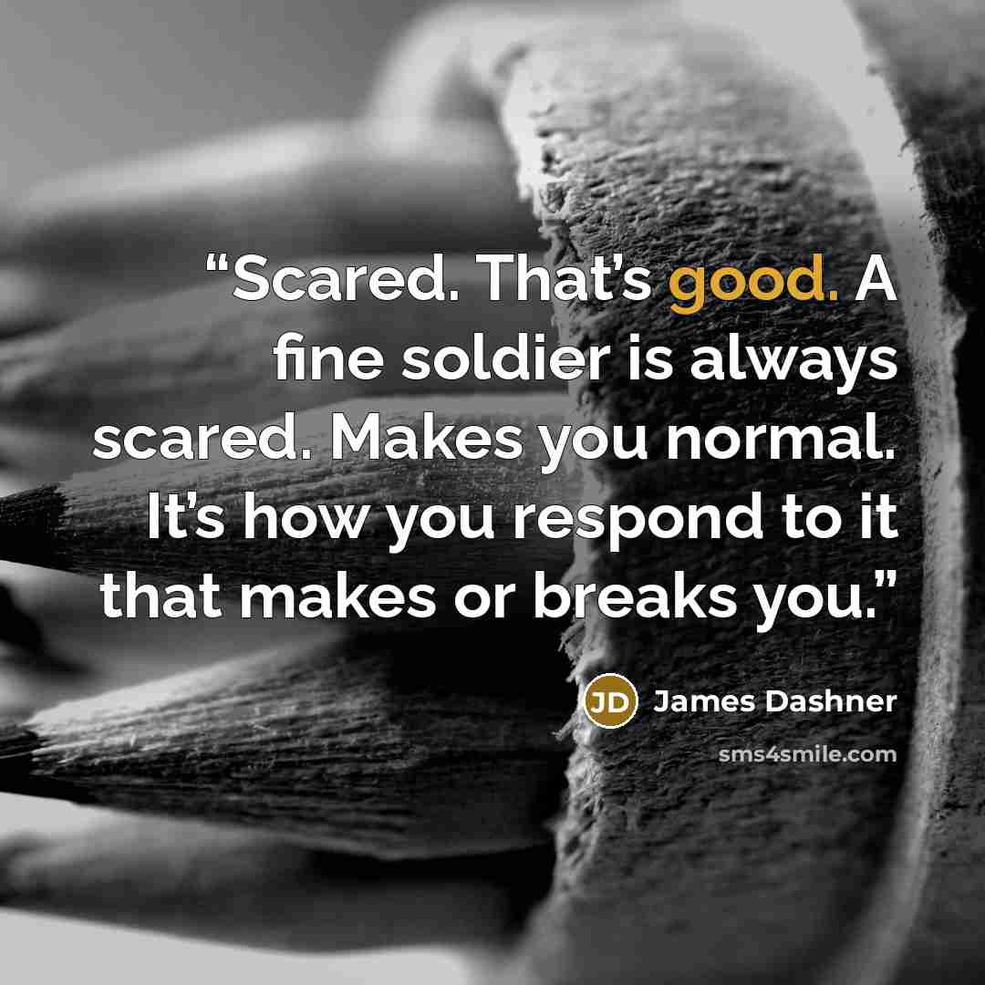 “Scared. That’s good. A fine soldier is always scared. Makes you normal. It’s how you respond to it that makes or breaks you.” quote by James Dashner