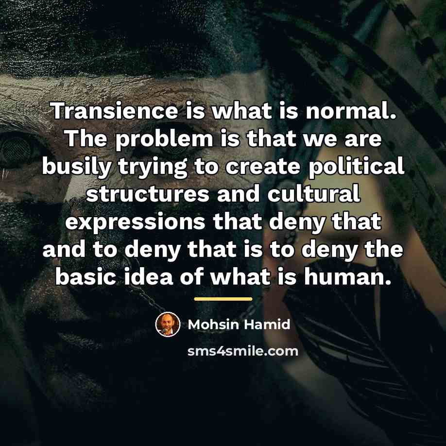 “Transience is what is normal. The problem is that we…” quote by Mohsin Hamid