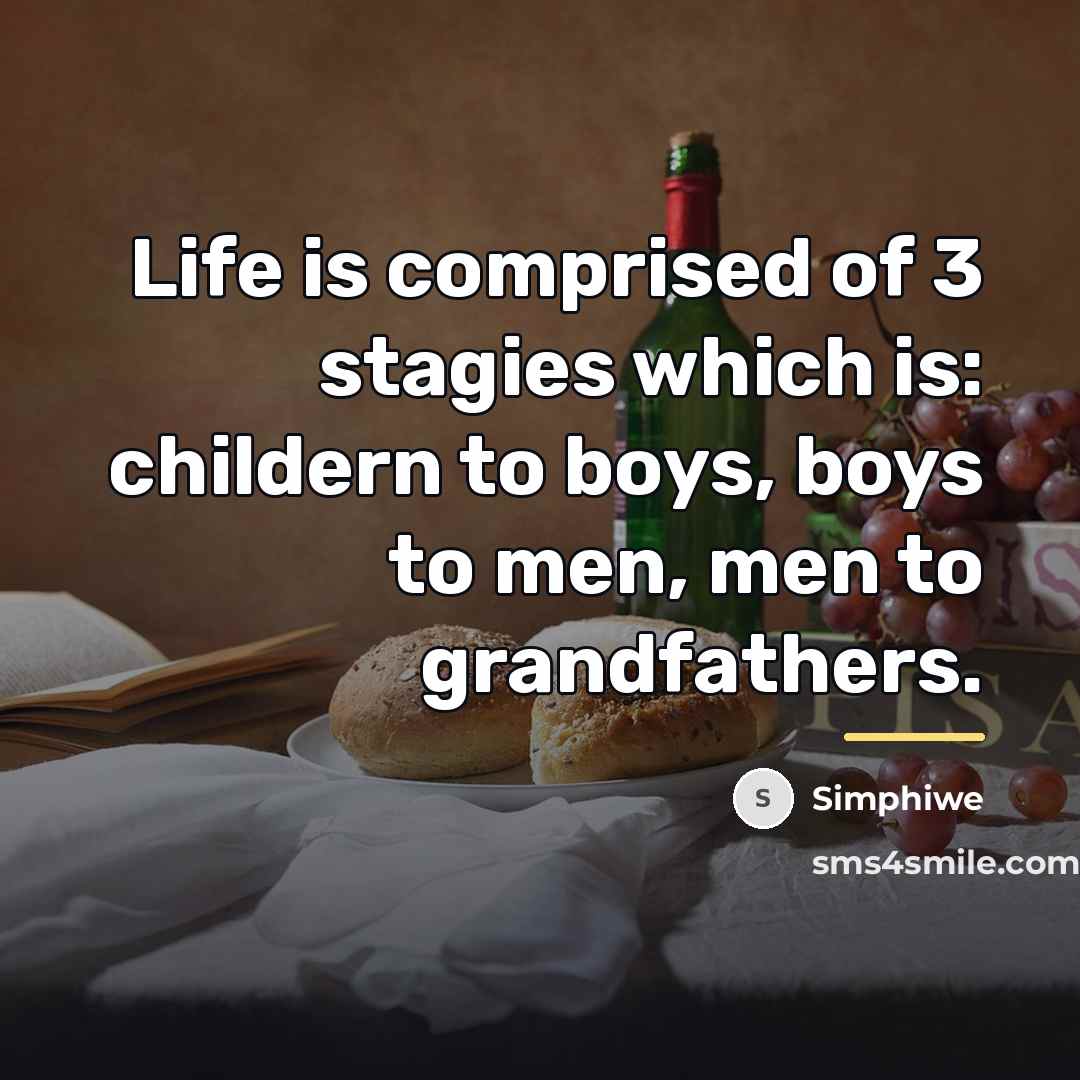 “Life is comprised of 3 stagies which is: childern to…” quote by Simphiwe