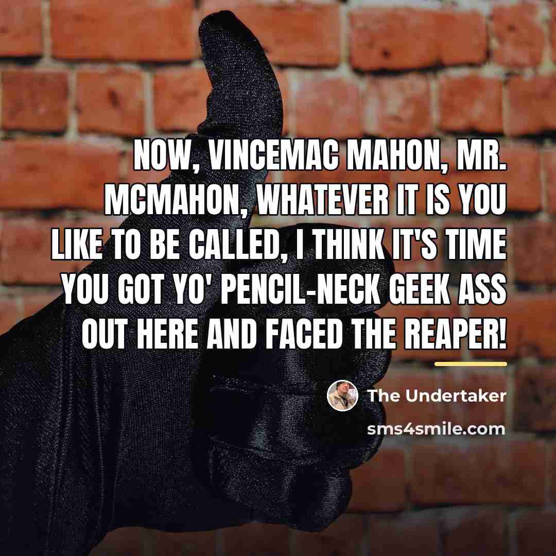 “Now, VinceMac Mahon, Mr. McMahon, whatever it is you like…” quote by The Undertaker