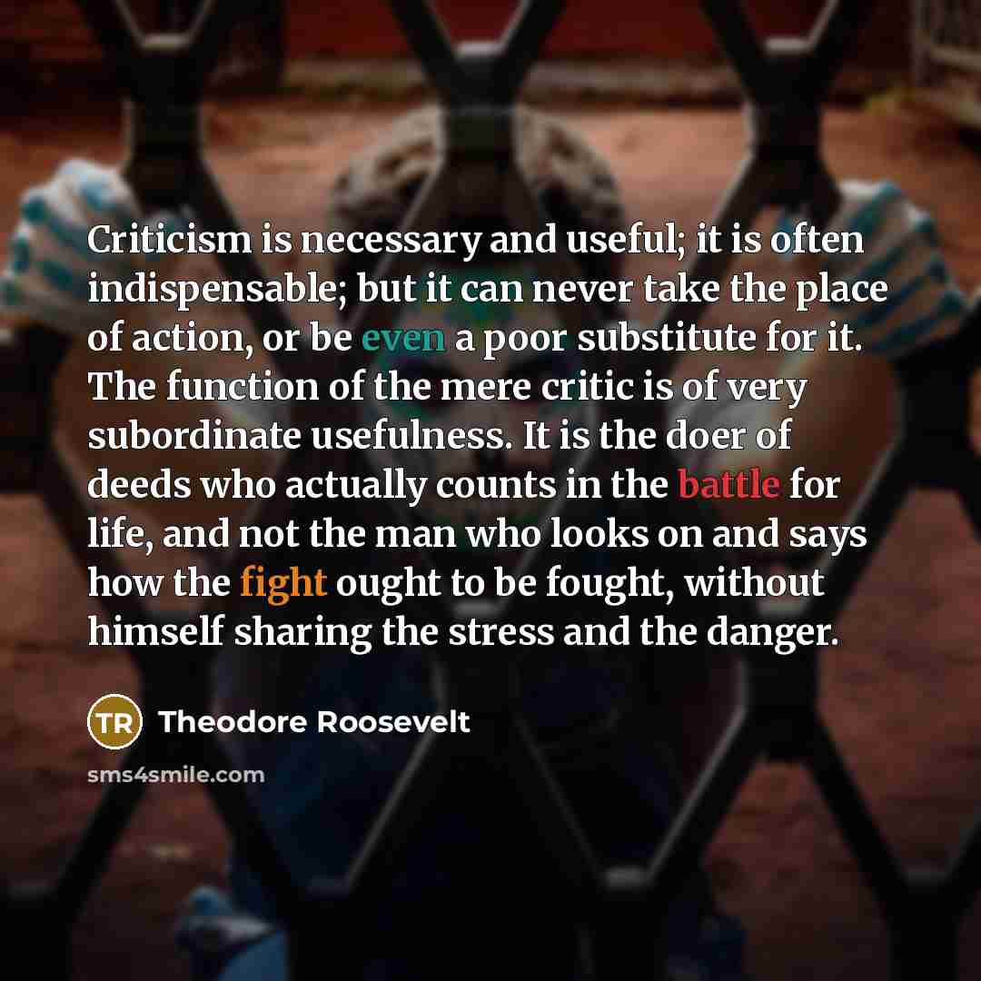 “Criticism is necessary and useful; it is often indispensable; but…” quote by Theodore Roosevelt