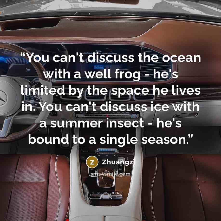 “You can't discuss the ocean with a well frog - he's limited by the space he lives in. You can't discuss ice with a summer insect - he's bound to a single season.” quote by Zhuangzi