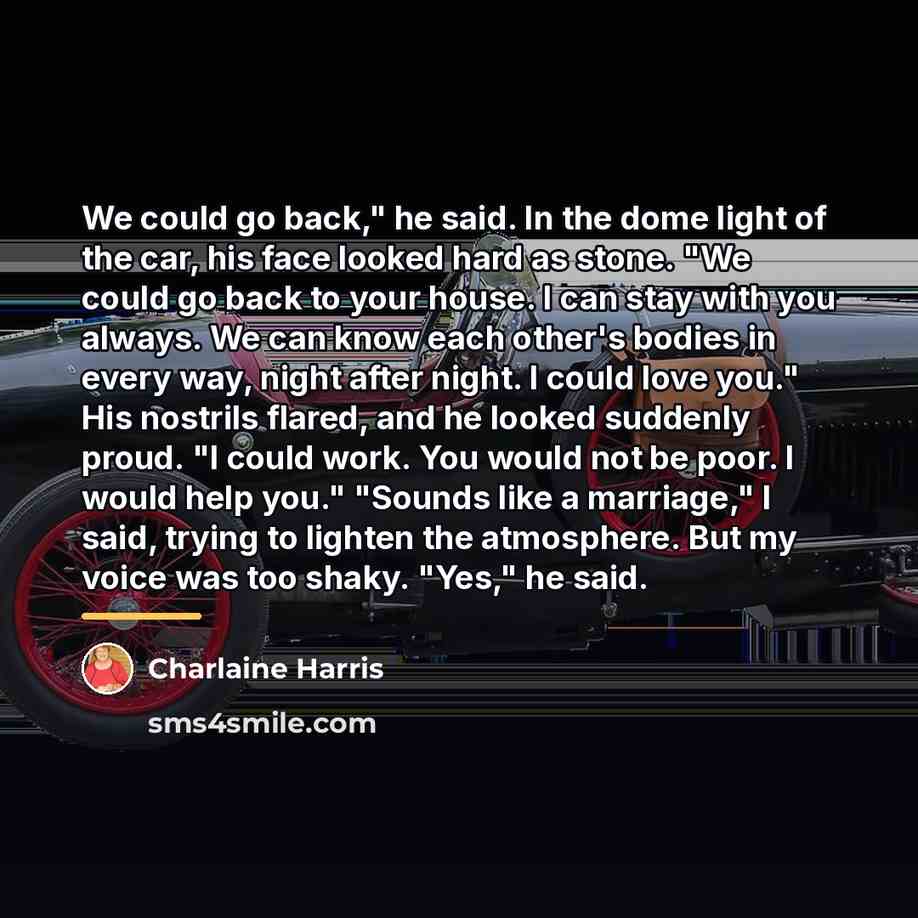 “We could go back," he said. In the dome light…” quote by Charlaine Harris