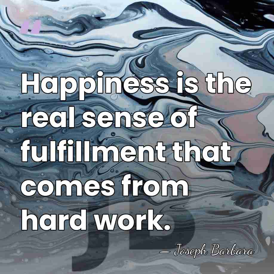 Happiness is the real sense of fulfillment that comes from hard work. - Joseph Barbara