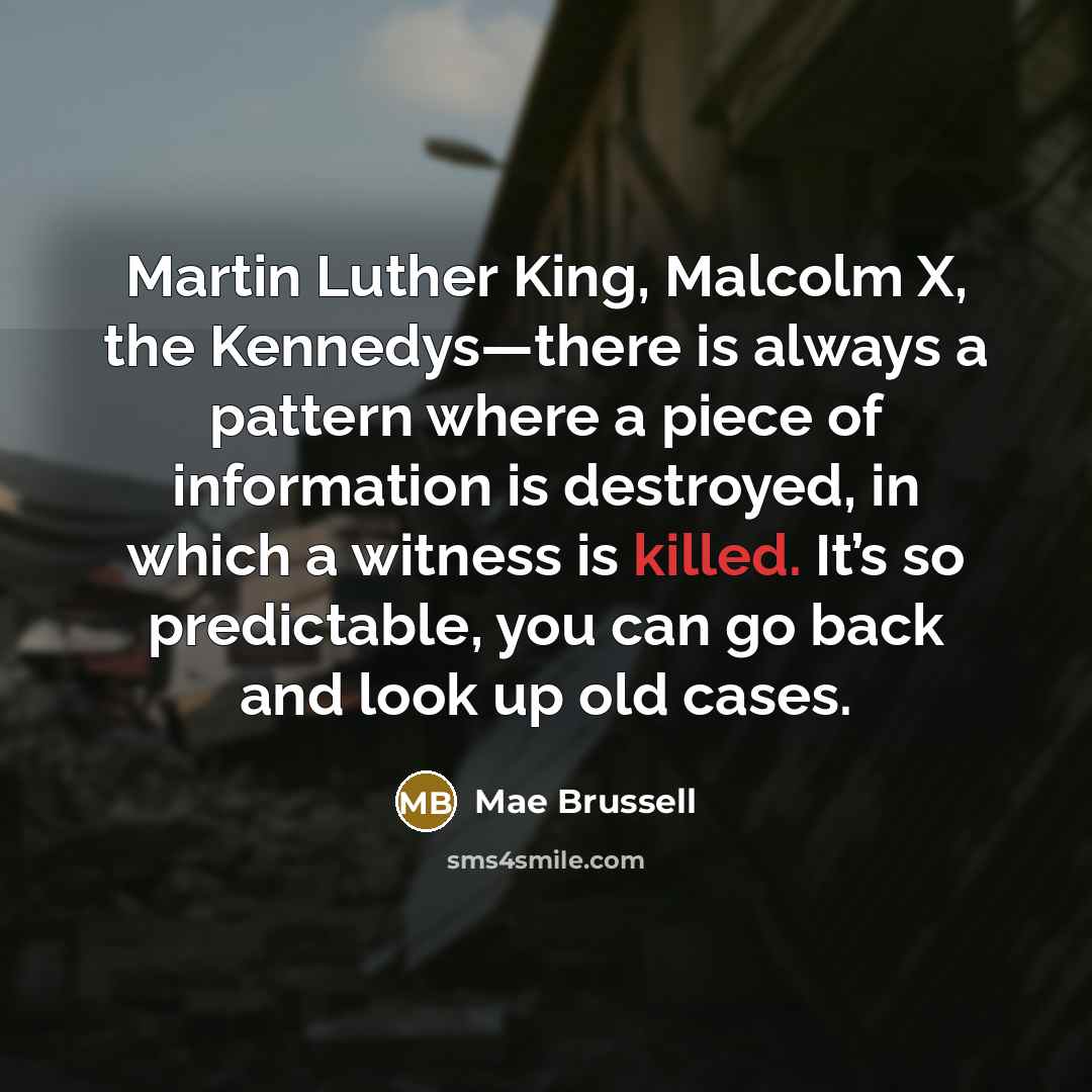 “Martin Luther King, Malcolm X, the Kennedys—there is always a…” quote by Mae Brussell