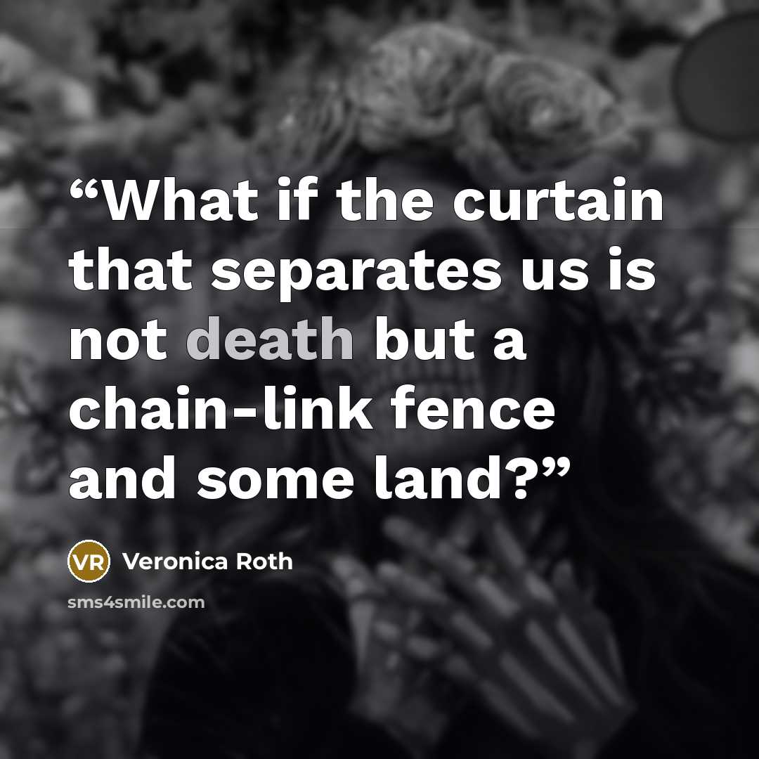 “What if the curtain that separates us is not death but a chain-link fence and some land?” quote by Veronica Roth