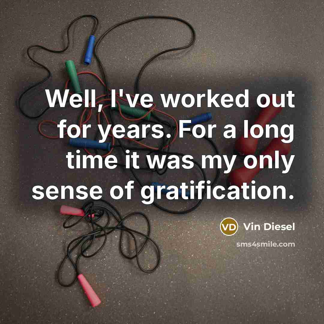 “Well, I've worked out for years. For a long time it was my only sense of gratification.” quote by Vin Diesel