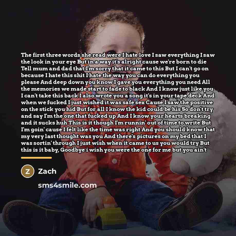 “The first three words she read were I hate love…” quote by Zach