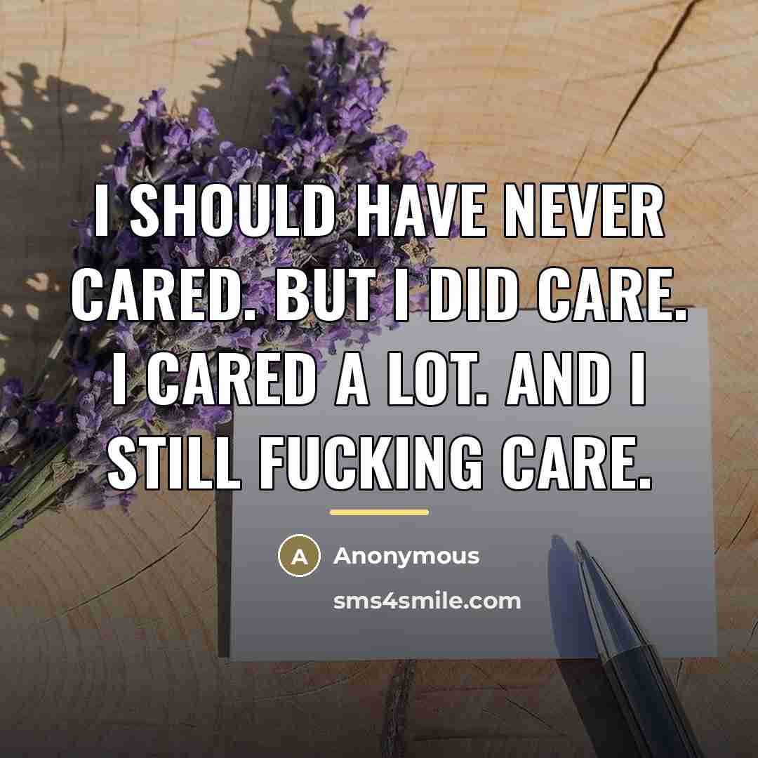 “I should have never cared. But I did care. I…” quote by Anonymous