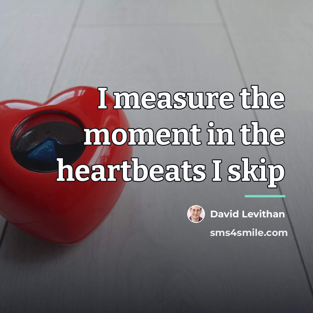 “I measure the moment in the heartbeats I skip…” quote by David Levithan