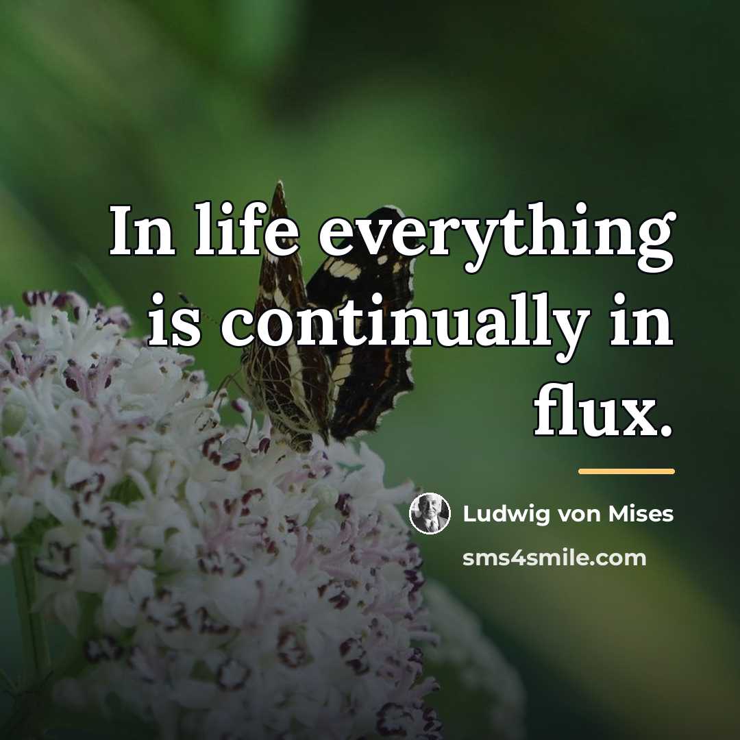 “In life everything is continually in flux.…” quote by Ludwig von Mises