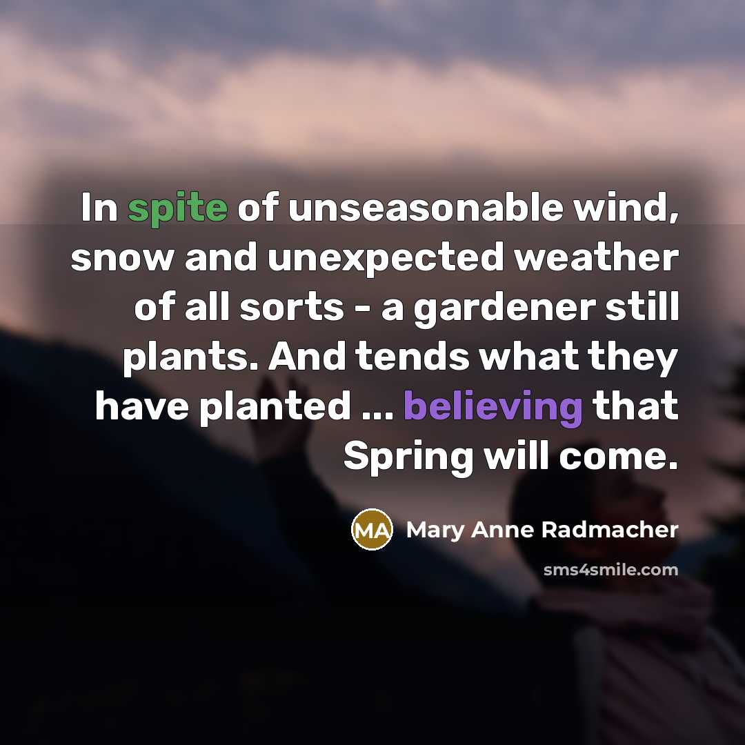 “In spite of unseasonable wind, snow and unexpected weather of…” quote by Mary Anne Radmacher