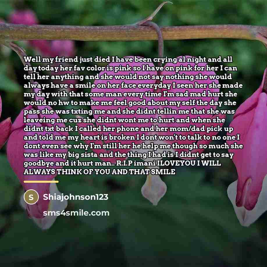 “Well my friend just died I have been crying al…” quote by Shiajohnson123