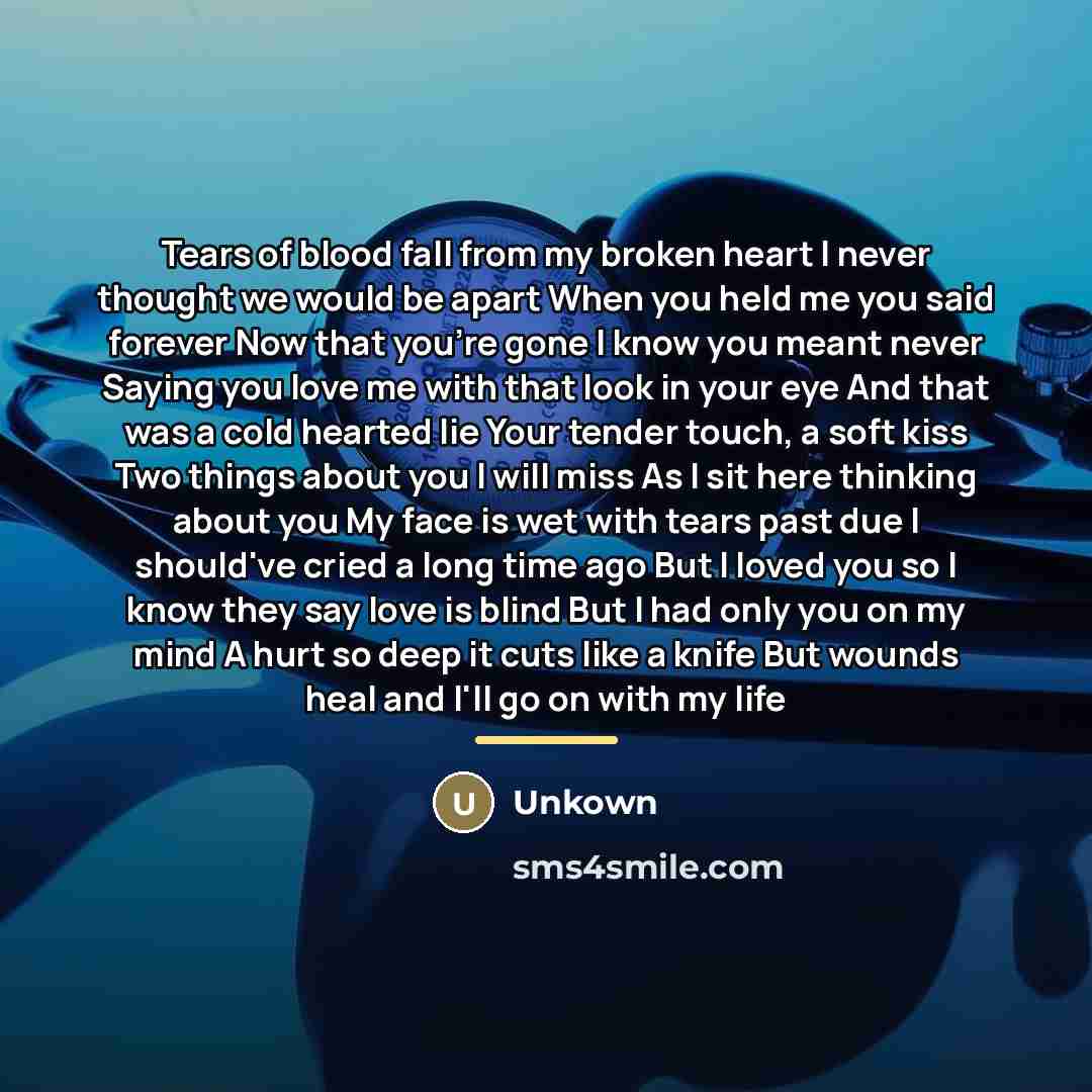 “Tears of blood fall from my broken heart I never…” quote by Unkown