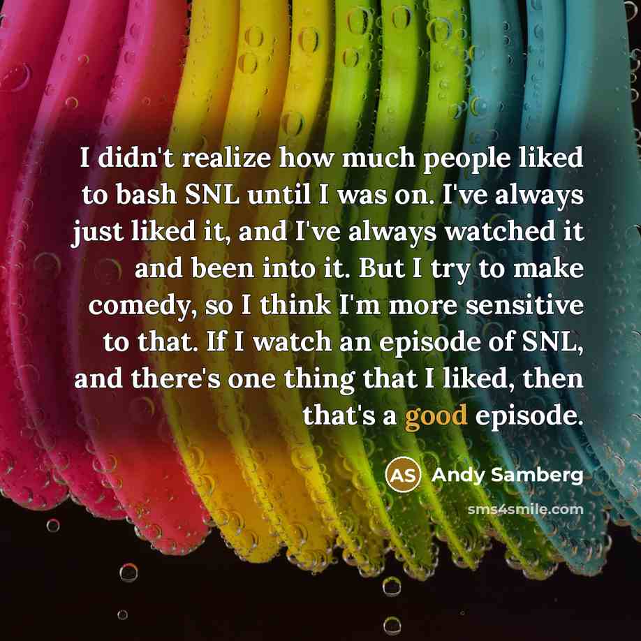 “I didn't realize how much people liked to bash SNL…” quote by Andy Samberg