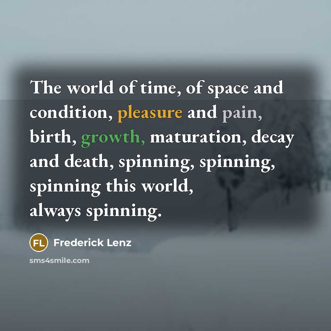 “The world of time, of space and condition, pleasure and…” quote by Frederick Lenz