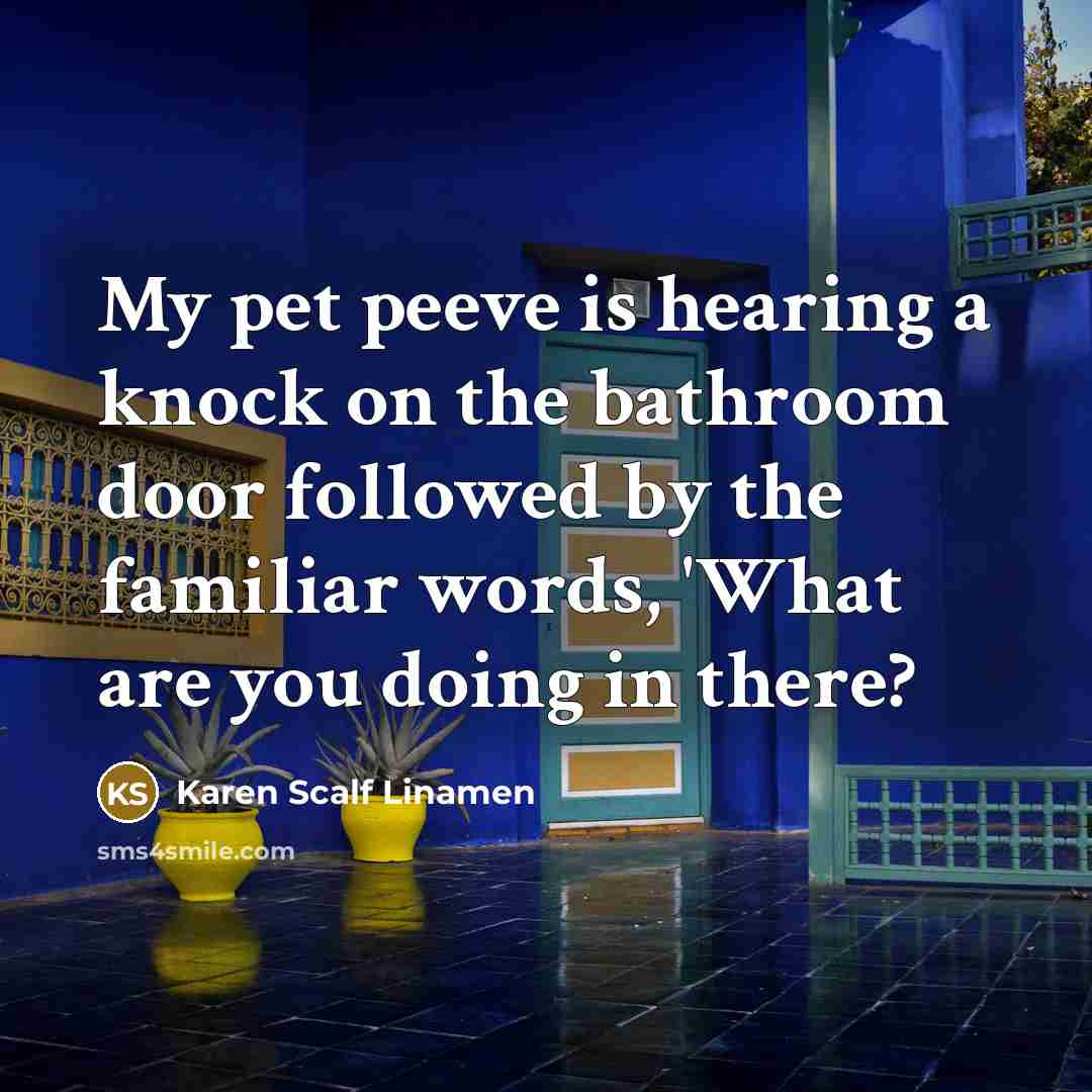 “My pet peeve is hearing a knock on the bathroom…” quote by Karen Scalf Linamen