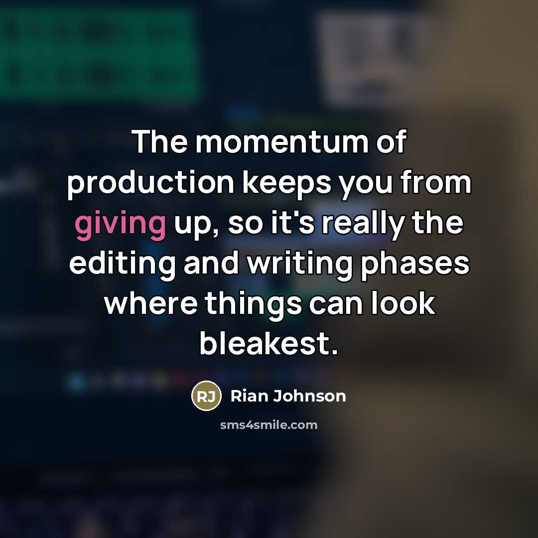 “The momentum of production keeps you from giving up, so…” quote by Rian Johnson