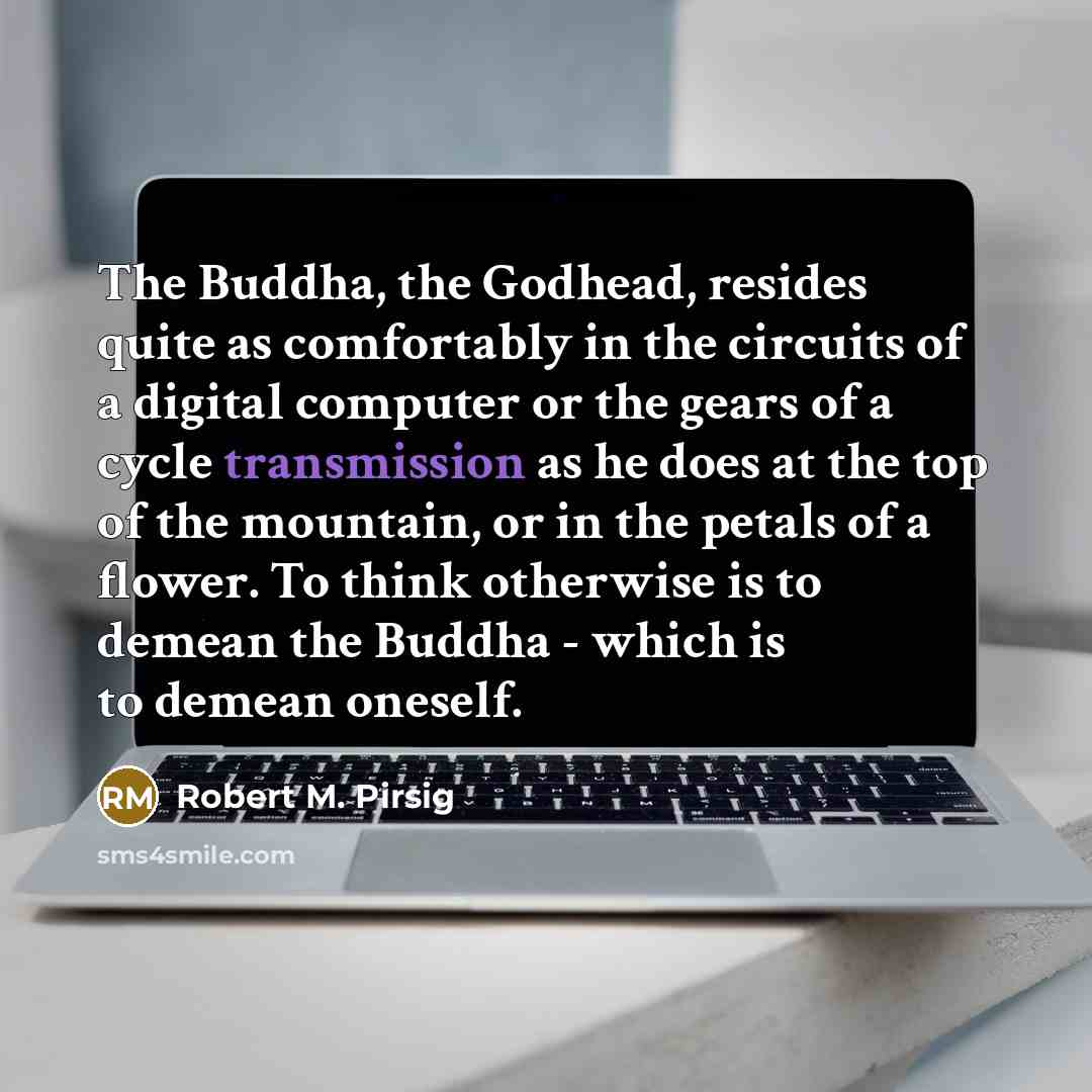 “The Buddha, the Godhead, resides quite as comfortably in the circuits of a digital computer or the gears of a cycle transmission as he does at the top of the mountain, or in the petals of a flower. To think otherwise is to demean the Buddha - which is to demean oneself.” quote by Robert M. Pirsig