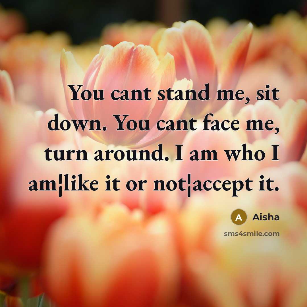 “You cant stand me, sit down. You cant face me,…” quote by Aisha