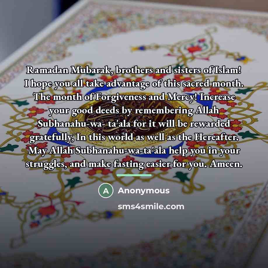 “Ramadan Mubarak, brothers and sisters of Islam! I hope you…” quote by Anonymous