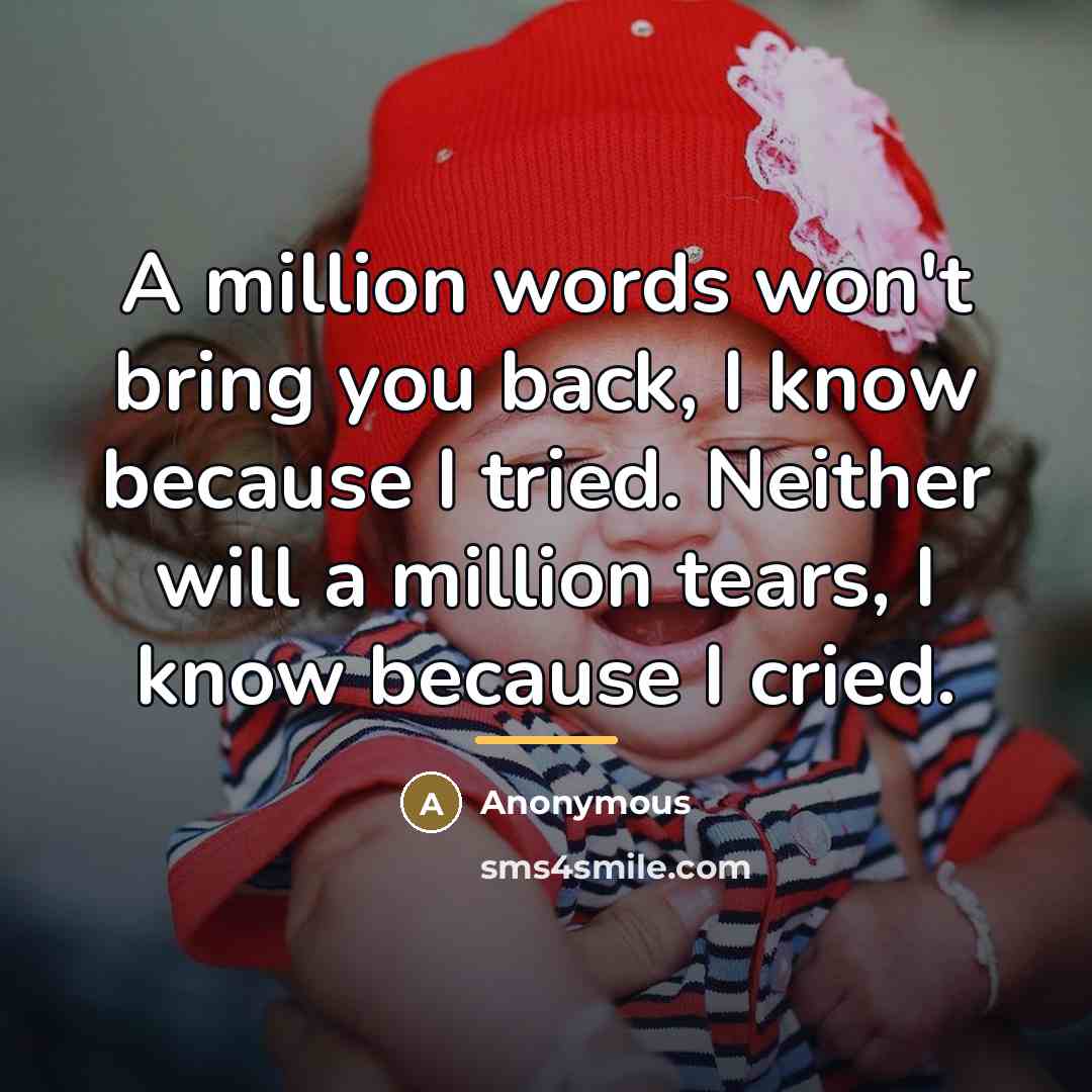 “A million words won't bring you back, I know because…” quote by Anonymous